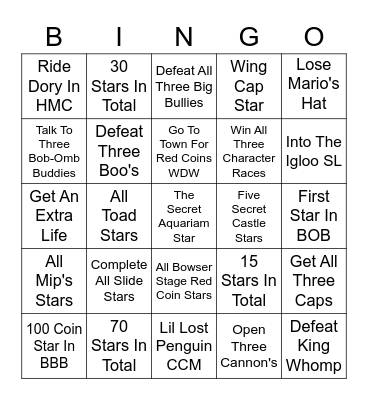 Mario 64 Bingo Card