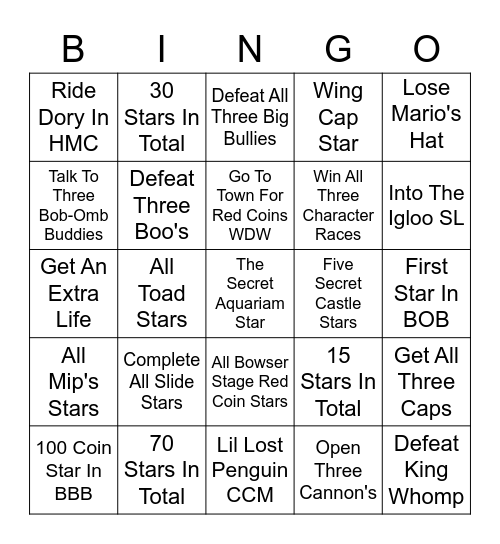 Mario 64 Bingo Card