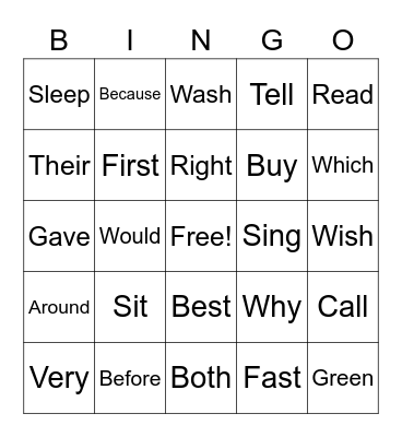 Sight words 2 Bingo Card