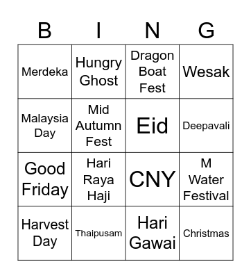 festival bingo Card