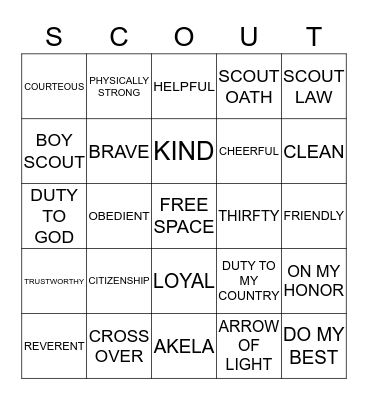 SCOUT BINGO CARD 2 Bingo Card