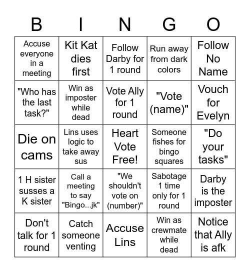 Among Us Bingo Card #10 Bingo Card