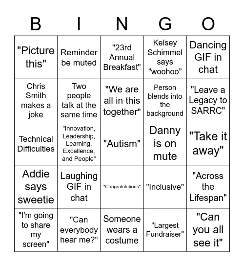 All Staff Bingo Card