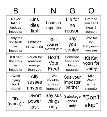 Among Us Bingo Card #6 Bingo Card