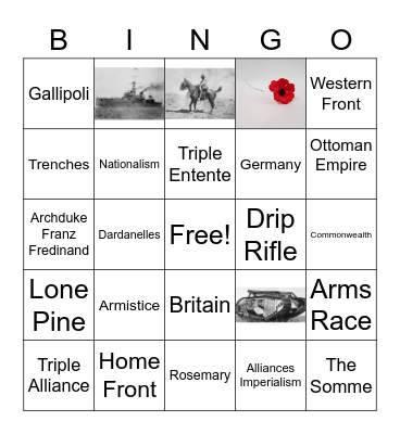 World War 1 Bingo Card