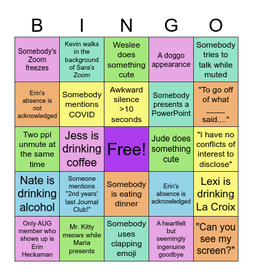 LAST JOURNAL CLUB!!! Bingo Card