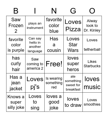 Get to Know Your Friend Bingo Card