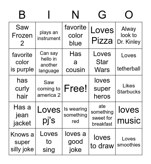 Get to Know Your Friend Bingo Card