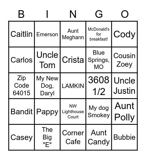 All About Emerson Bingo Card