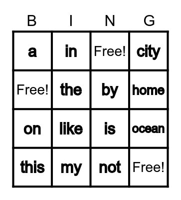 Sight Words Bingo 1 Bingo Card