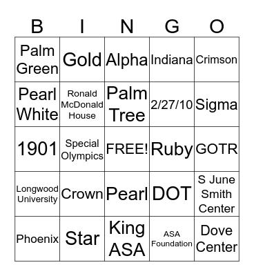 Alpha Sigma Alpha Bingo Card