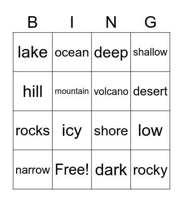 Landscapes Bingo Card