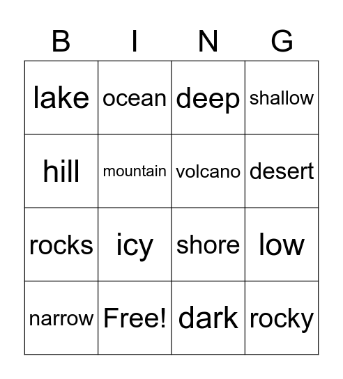 Landscapes Bingo Card