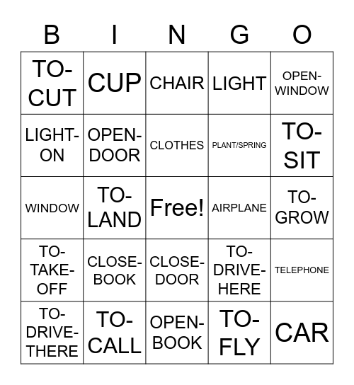 Noun Verb Pairs Bingo Card