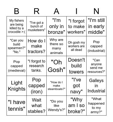 Ned War Selection Bingo Card
