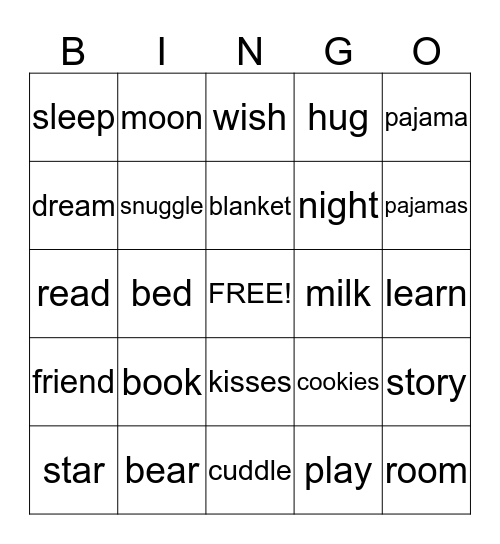 Pajama Night Bingo Card