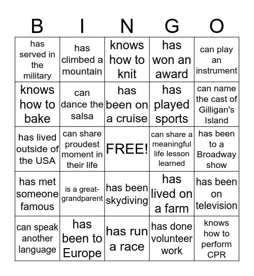 Legacy Project Bingo Card