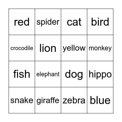 Animal Bingo Card