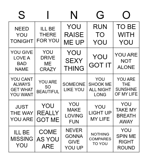 627 ITS ALL ABOUT YOU Bingo Card