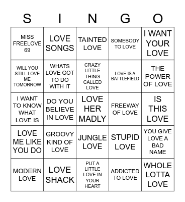 628 ITS ALL ABOUT LOVE Bingo Card