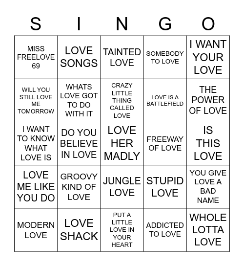 628 ITS ALL ABOUT LOVE Bingo Card
