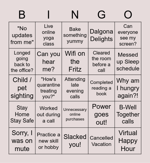 Sudeep's Townhall WFH Bingo Card