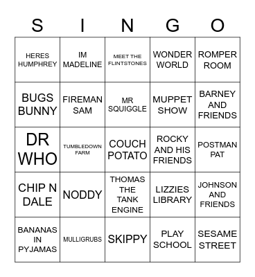 629 KIDS TV THEMES Bingo Card