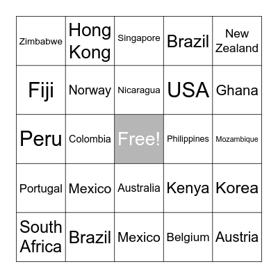 International Conference Bingo Card
