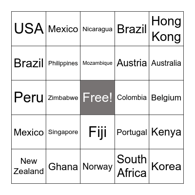 International Conference Bingo Card