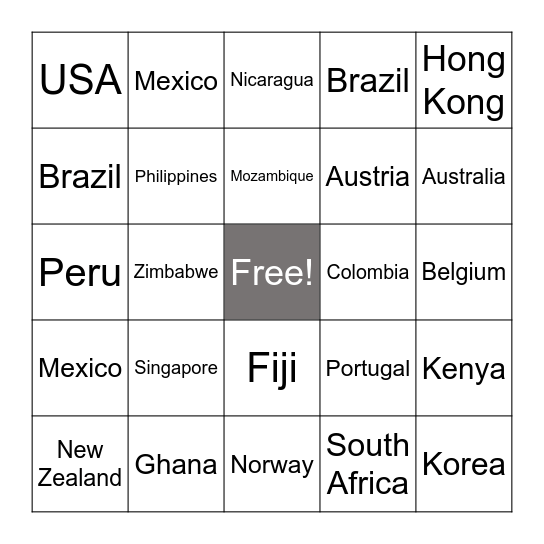 International Conference Bingo Card