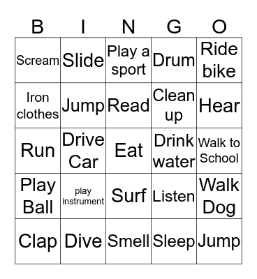 Verb! Bingo Card