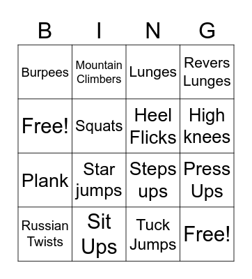 Fitness Bingo Card
