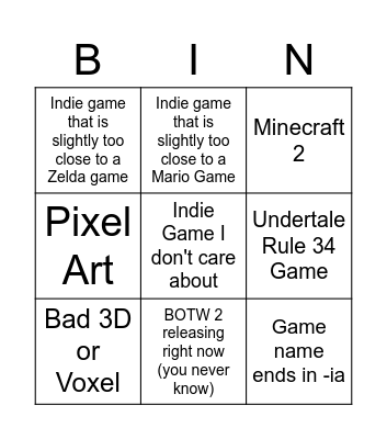 Nintendo Indie World Bingo Card