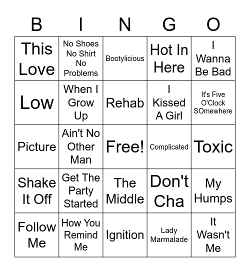 2000s Cover All Bingo Card