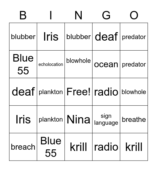 Whales Bingo Card