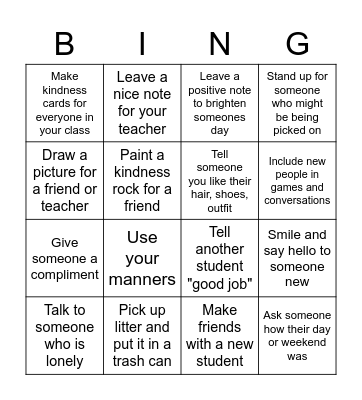 Birchwood Kindness Bingo Card