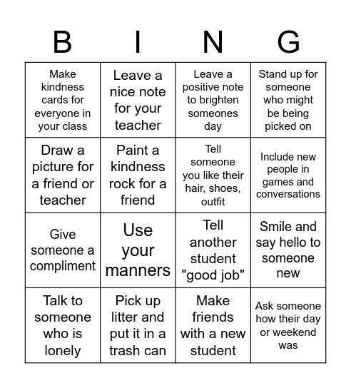 Birchwood Kindness Bingo Card