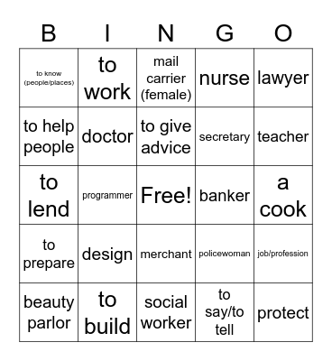 Community vocab list 1 Bingo Card