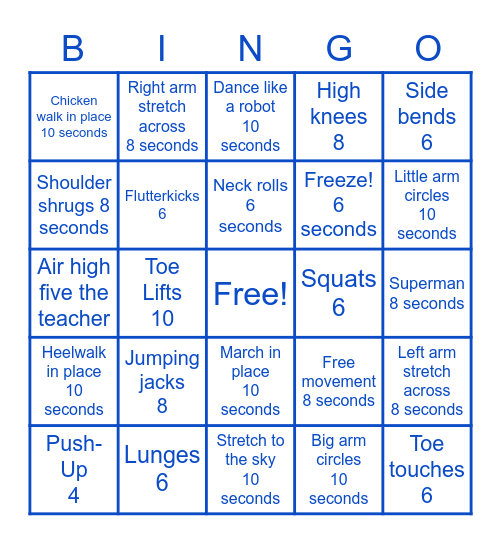Fitness Bingo Card