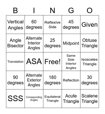 Geometry BINGO Card