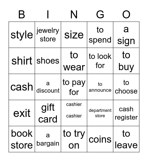 IR DE COMPRAS Bingo Card