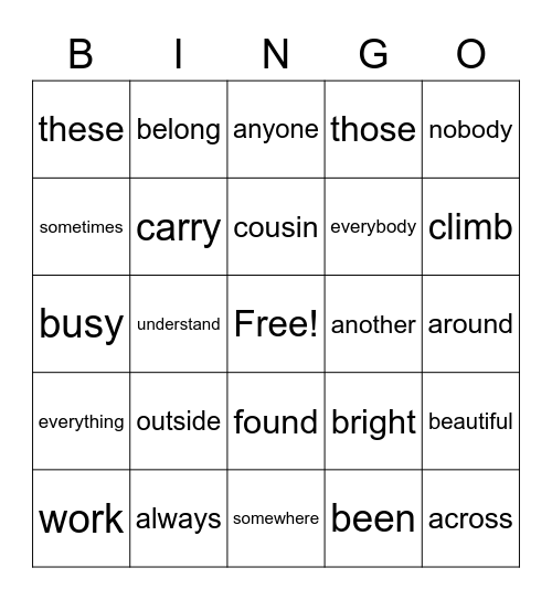 Second Grade (High-Frequency Words) Quarter 4: Bingo Card