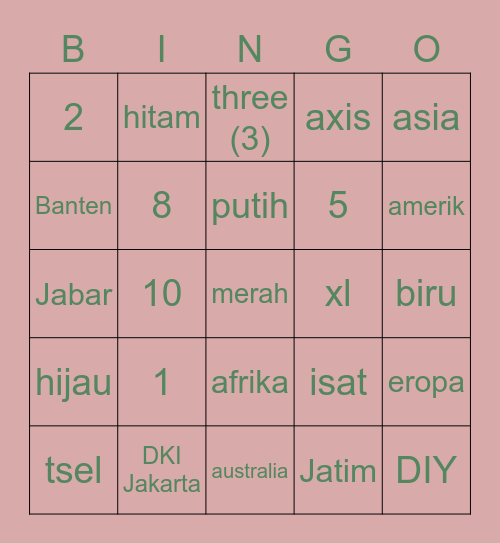 Saras Bingo Card