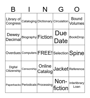 Library Skills Bingo Card