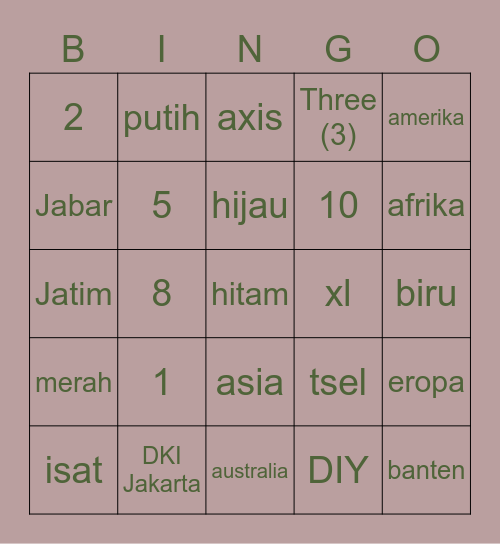 Saras Bingo Card