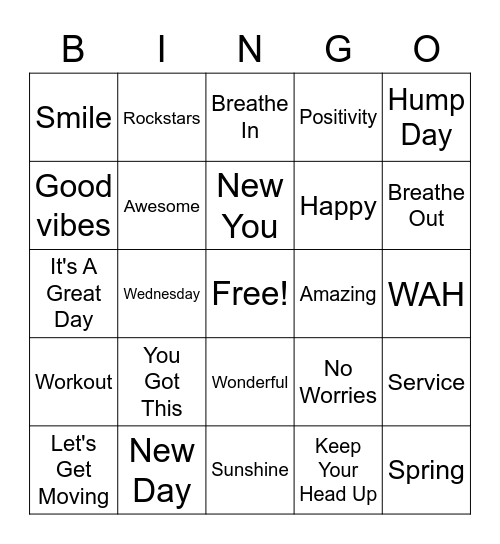 Positivity Service Bingo Baby Bingo Card