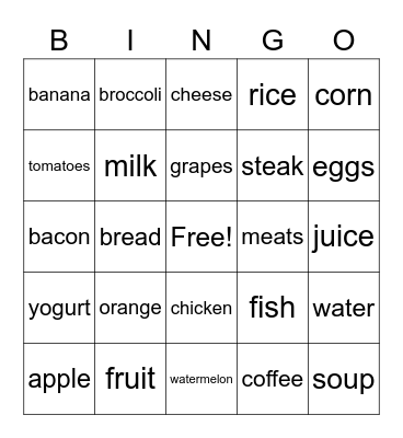 la comida bingojuic Bingo Card