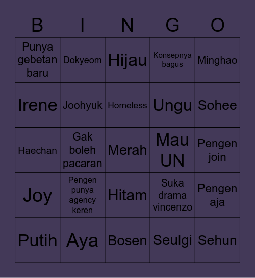 JINYOUNGZOs Bingo Card
