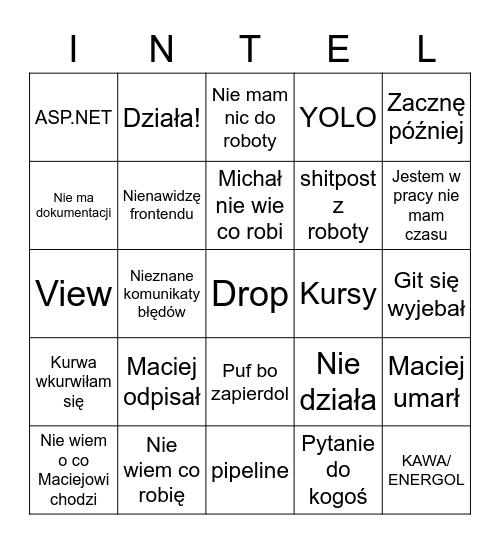 Klaudia w Pracy Bingo Card