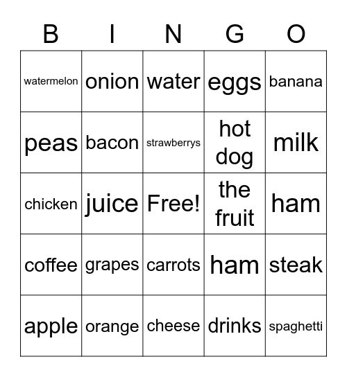 la comida  Bingo Card